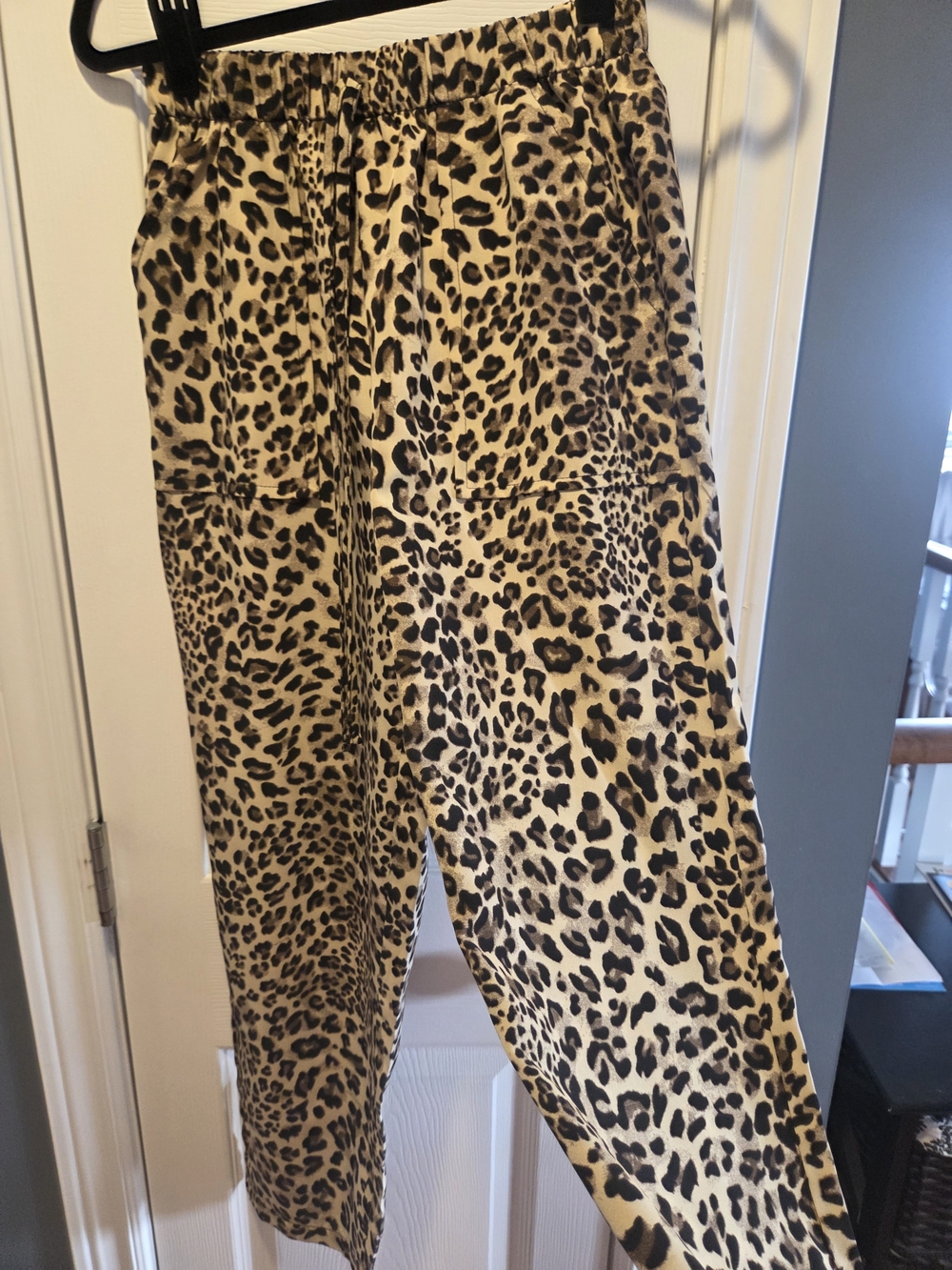 SHEIN Tan and Black Leopard Print Wide-Leg Pants
